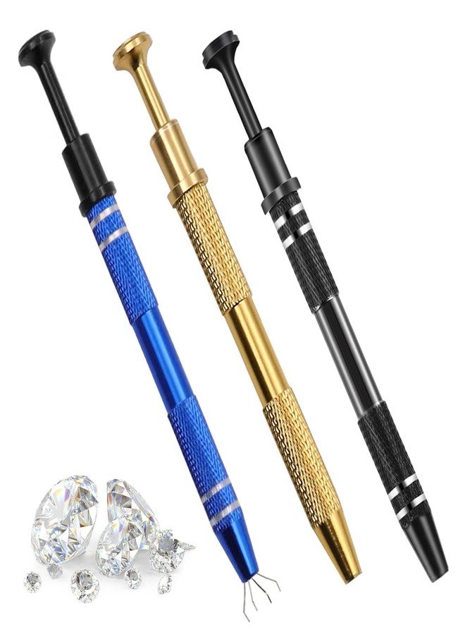 Tedux 3 Pcs Jeweler's Pick Up Tool, Piercing Ball Grabber Tool with 4 Prongs, Piercing Tools for Changing Jewelry for Tiny Objects Diamond Nail (Gold Blue Black) - Image 1